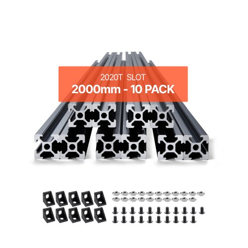 

VEVOR 10 Piezas Perfiles de Extrusión de Aluminio 2020 con Ranura en T de 2000 mm, Riel Lineal Anodizado de Alta Resistencia para Impresora 3D, Máquina CNC (DIY), Grabado Láser, Color Negro