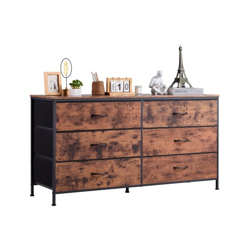 

VEVOR Cómoda de Tela, Cómoda Alta 1300 x 390 x 690 mm con 6 Cajones, Cajones de Almacenamiento para Armario con Estructura de Acero Resistente, Torre de Almacenamiento de Tela, Marrón Rústico