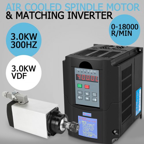 

VEVOR Motor de giro de 3 Kw 220V ~ 250V 300Hz 8000-24000R/min Lubricación mediante grasa oscilación: inferior a 0,005mm de variación de frecuencia