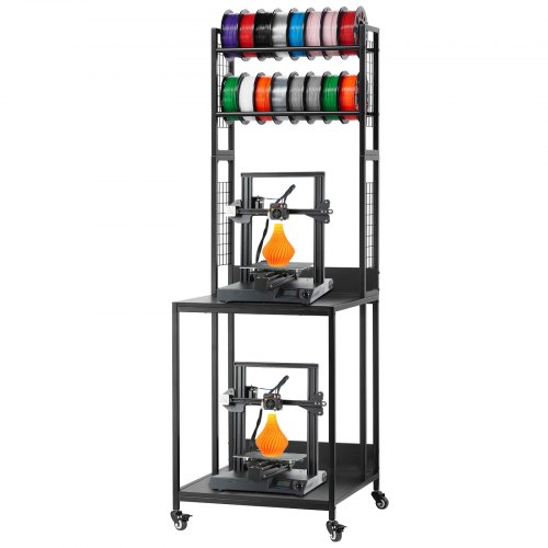 VEVOR Estante de Almacenamiento de Filamentos 4 Niveles para Impresión 3D Carrito de Metal con Ruedas para Carretes de Filamento 600 x 600 x 1800 mm para Estudios, Talleres, Oficinas, Negro