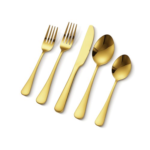 

VEVOR Juego de Cubiertos Dorados de 100 Piezas, Acero Inoxidable de Grado Alimenticio para 20 Personas, con Acabado de Espejo, Vajilla Apta para Lavavajillas, Incluye Cuchillo, Tenedor y Cuchara
