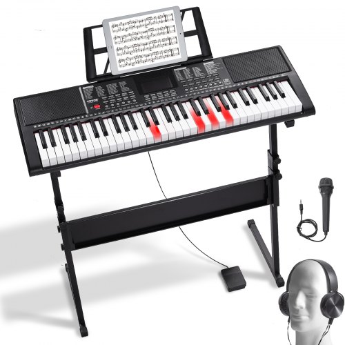 

VEVOR Piano de Teclado Digital Portátil de 61 Teclas con Soporte, 600 Tonos