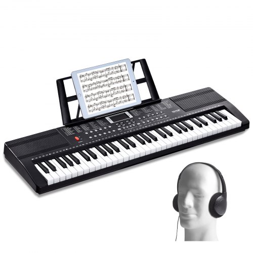 

VEVOR - Piano digital de 61 teclas, 200 tonos, 200 ritmos, kit de teclado de piano eléctrico portátil con 60 canciones de demostración, altavoces duales integrados, auriculares, micrófono y pegatinas de piano para principiantes