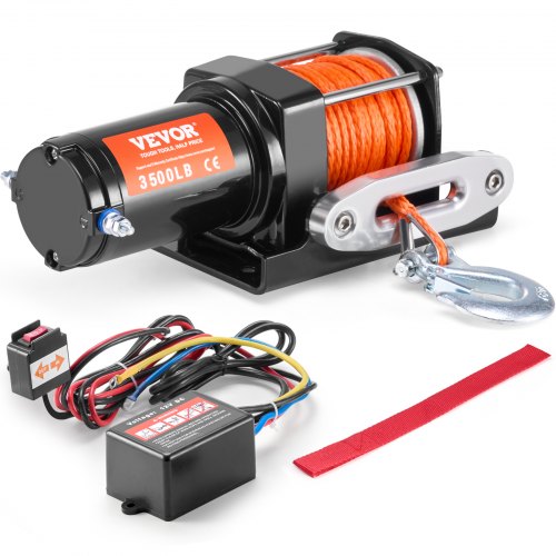 

Cabrestante eléctrico VEVOR, capacidad de tracción de línea de 3500 lb, cabrestante ATV/UTV de 12 V CC con cuerda sintética de Φ3/16 in x 39 ft, 12 hebras, cable de aluminio, control remoto con cable, IP55 resistente al agua para remolcar UTV, ATV, barco