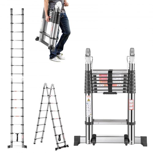 

VEVOR Escalera Telescópica con Estructura en A, Acero Inoxidable, con Retracción de Múltiples Botones para RV, Carga 150 kg con Barra de Equilibrio para el Hogar, RV, Loft, 680 x 190 x 4985 mm