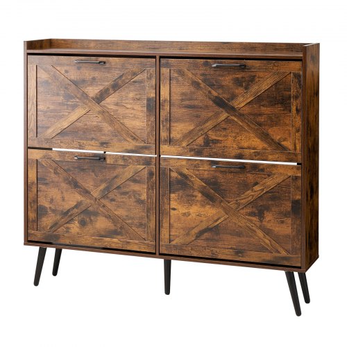 

VEVOR Zapatero con 4 Puertas y Antivuelco, Ahorra Espacio, Organizador de Zapatos Independiente para Entrada, Pasillo, Salón, Porche, Estilo Vintage, 120 x 24 x 105 cm, Fácil de Limpiar, Marrón