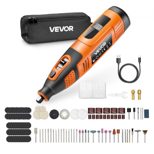 

VEVOR Kit de Herramientas Rotativas Inalámbricas, 119 Piezas, Portátil, de 12 V CC, 28 Velocidades, 5000-32 000 RPM, para Grabar, Lijar, Pulir, Tallar, Cortar y Manualidades, 230 x 55 x 57 mm