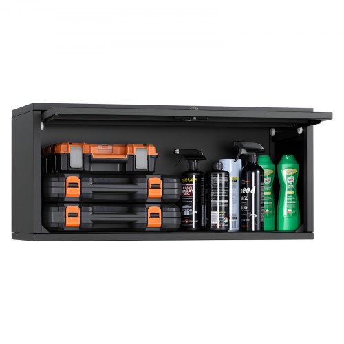 VEVOR Armario de Pared para Taller, 77 x 30,5 x 35,6 cm, Armario de Herramientas de Garaje de Metal con Puerta Abatible, Capacidad de 54,5 kg, para Garaje, Sótano, Cocina y Almacén, Negro