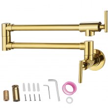 VEVOR Grifo de Llenado de Ollas Montaje en Pared, Alto Caudal 2,2 GPM Grifo de Cocina 360° Giratorio Grifo Plegable de Latón con Longitud Máxima de 620 mm, Material de Latón y Acero Inoxidable, Oro