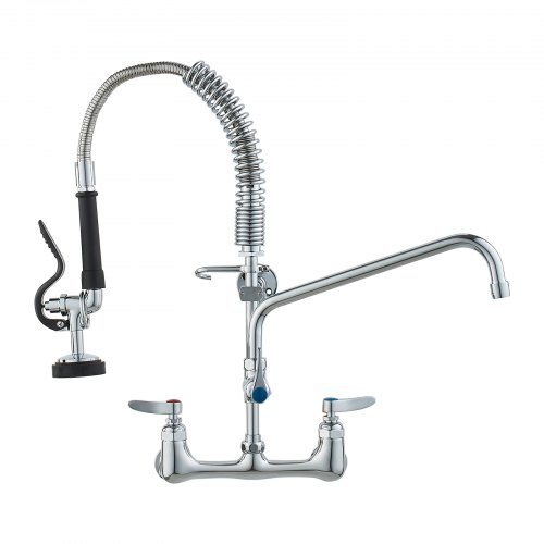 

VEVOR Grifo Comercial con Rociador de Preenjuague, 53,34 cm de Altura, 20,32 cm de Centro, Caño Oscilante, Grifo para Fregadero de Cocina de Montaje en Pared, Dispositivo Construido en Latón