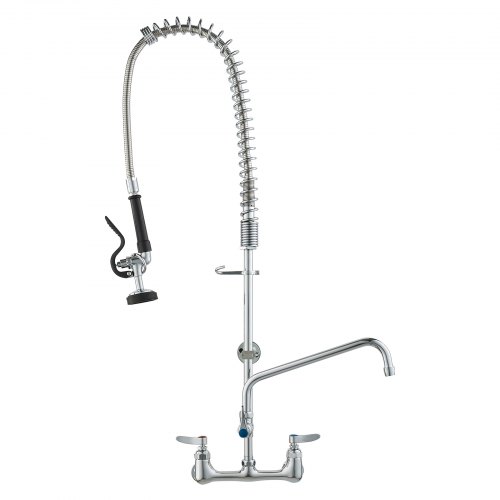 

VEVOR Grifo Comercial con Rociador de Preenjuague, 91,44 cm de Altura, 20,32 cm de Centro, Caño Oscilante, Grifo para Fregadero de Cocina de Montaje en Pared, Dispositivo Construido en Latón