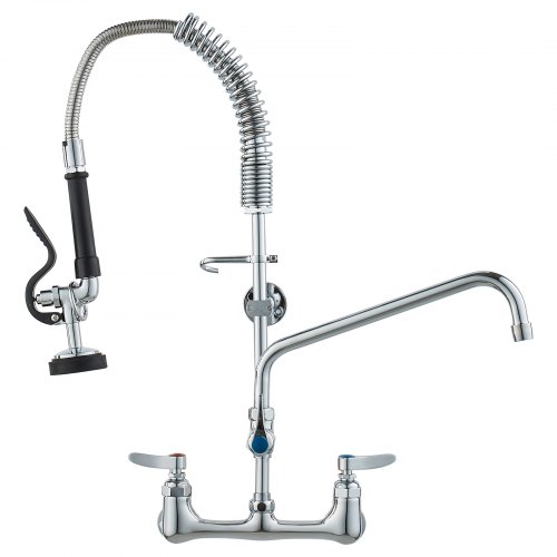 

VEVOR Grifo Comercial con Pulverizador de Preenjuague, 63,5 cm de Altura, 20,32 cm de Centro, Caño Oscilante, Grifo para Fregadero de Cocina de Montaje en Pared, Dispositivo Construido en Latón