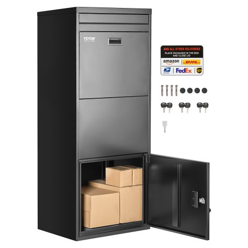 

VEVOR Buzón de Correo para Paquetes de Exterior 1198 x 500 x 360 mm Buzón con Cerradura de Acero Galvanizado con Diseño Antirrobo Resistente a la Intemperie para Hogar, Oficina, Porche, Negro
