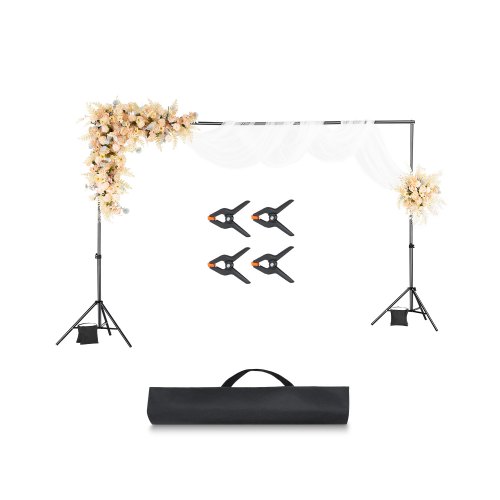 VEVOR Soporte de Fondo Ajustable para Tela de Fondo de Hasta 198 x 300 cm, Soporte Portátil de Altura Ajustable de 72-198 cm con 5 Varillas para Fotografía Familiar, Estudio de Fotografía, Negro