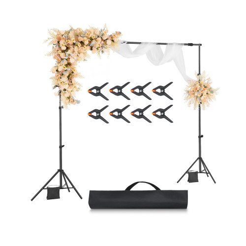 

VEVOR Soporte de Fondo Ajustable para Tela de Fondo de Hasta 213 x 300 cm, Soporte Portátil de Altura Ajustable de 139 - 306 cm con Varillas para Fotografía Familiar, Estudio de Fotografía, Negro