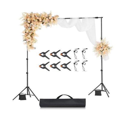 

VEVOR Soporte de Fondo Ajustable para Tela de Fondo de Hasta 260 x 300 cm, Soporte Portátil de Altura Ajustable de 139 - 306 cm con 2 Trípodes para Fotografía Familiar, Estudio de Fotografía, Negro