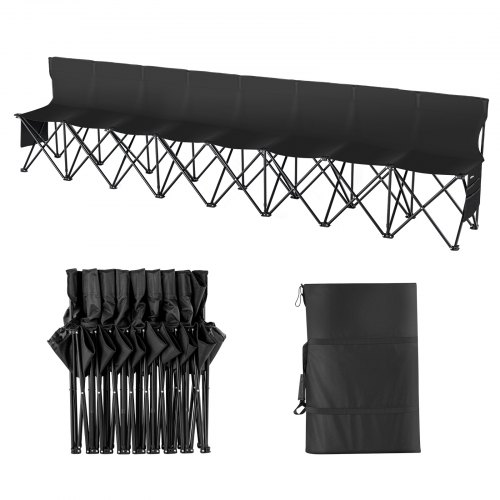 

Banco plegable portátil VEVOR, banco lateral plegable de 8 asientos, banco para acampar al aire libre con bolsa de transporte y respaldo, banco lateral para deportes de equipo para fútbol, pesca, asiento instantáneo sin ensamblaje, negro
