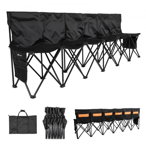 

VEVOR Silla Plegable de 6 Plazas, Asiento de Banco Plegable con Bolsillos Laterales y Traseros, Bolsa de Transporte, Banco para Gradas con Respaldo para Camping, Actividades al Aire Libre, Negro