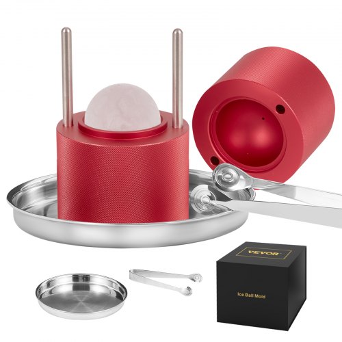 

VEVOR Prensa para Bolas de Hielo 2,4" Kit de Prensa para Bolas de Hielo de Aleación de Avión para Esferas de Hielo de 60mm, Prensa para Hielo con Pinza y Bandeja de Goteo, para Whisky, Cocktail, Rojo