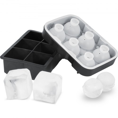 

VEVOR Cubitera para Hielo Redondo de 6 x 4,3 cm y Hielo Cuadrado de 6 x 5 cm Moldes de Silicona para Cubitos Hielo Ahorro de Espacio con Tapa Fácil de Sacar para Bebidas Vino Cócteles Whisky Café Bar