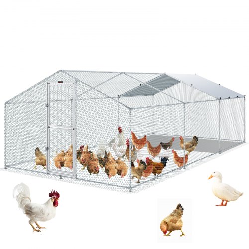 

VEVOR Gallinero de Metal para Exterior, 600 x 300 x 200 cm, Gran Corral para Pollos, Lona Impermeable, Techo Puntiagudo, Puerta Doble, Malla de Alambre, Parque para Gansos, Patos, Conejos, Mascotas