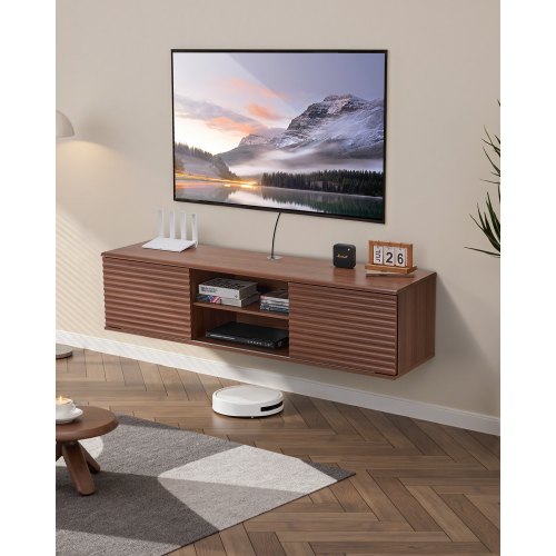 

VEVOR Mueble de TV de Pared 1520 x 390 x 368 mm con Puertas Correderas, Nogal
