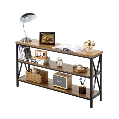 

VEVOR Mesa de Consola Estrecha para Sofá, 140 x 34 x 76,2 cm, Mesa de Entrada Larga de 3 Niveles, Mesa de Sofá Estrecha con Marco de Metal, para Entrada, Pasillo, Sala de Estar, Marrón y Negro