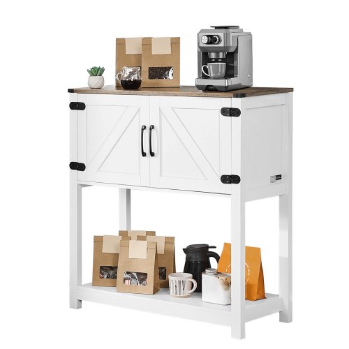 

VEVOR Mueble Bar de Café Estilo Rústico de 80 x 35 x 80 cm con Almacenamiento de 3 Niveles, Mesa de Bar de Café Móvil con Puertas Magnéticas, Aparador Tipo Buffet para Sala de Estar, Marrón y Blanco