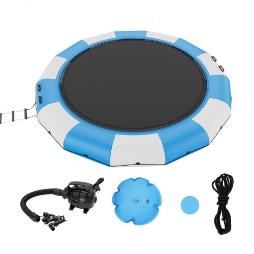 

VEVOR Trampolín Inflable de Agua Trampolín Hinchable de Agua 470 x 60 cm Plataforma de Natación Portátil con Escalera y Bomba de Aire Eléctrica Rebotador Flotante para Niños, Piscina, Azul y Blanco