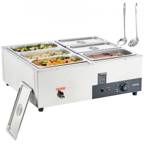 

VEVOR Calentador Eléctrico Comercial de Alimentos para Buffet 6x8 Qt Recipiente Calentador de Comida para Evento Exterior 1500 W Baño María Eléctrico de Acero Inoxidable para Jardín Fiesta Barbacoa