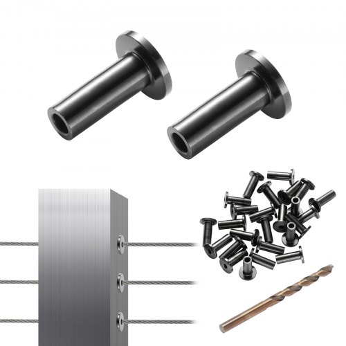 

VEVOR Fundas protectoras de acero inoxidable T316 para barandilla 101 PCS de cuerda de alambre de 1/8" T316 de grado marino con broca, fácil instalación para barandilla de bricolaje, barandilla, plata
