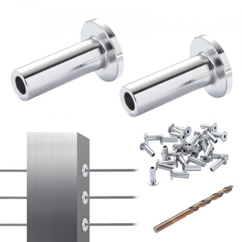 

VEVOR T316 Fundas protectoras de acero inoxidable para barandilla 121 PCS de cuerda de alambre de 1/8" T316 de grado marino con broca fácil instalación para barandilla de bricolaje, barandilla, plata