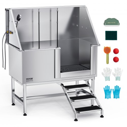 

VEVOR Bañera de Mascotas 127cm de Acero Inoxidable con Escalera, Puerta Derecha