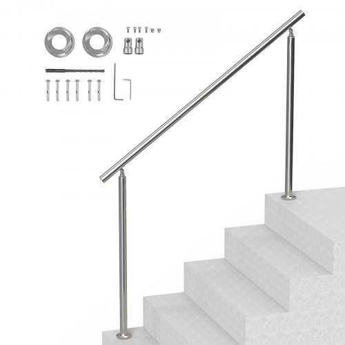 VEVOR Pasamanos de Escalera 150 cm Barandilla de Escalera para Escalones Exteriores de Acero Inoxidable con Kit de Instalación Barra de Agarre de Doble Columna para Personas Mayores, Porche, Patio