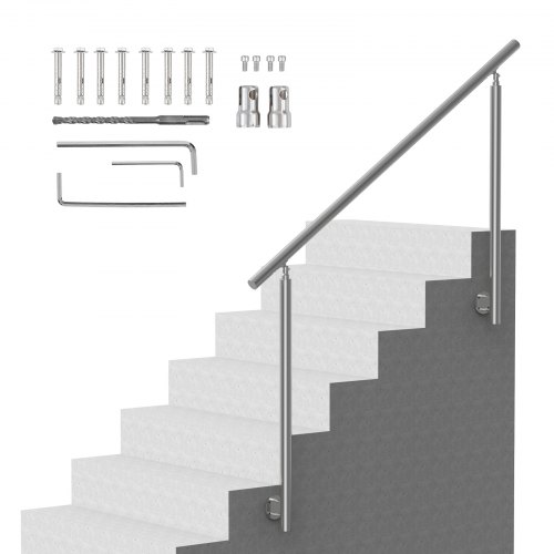 VEVOR Barandilla de Escalera 150 cm Pasamanos Escalera de Transición Exterior de Acero Inoxidable Kit de Instalación Montaje Lateral Barra de Soporte de Doble Columna para Casa, Porche, Terraza