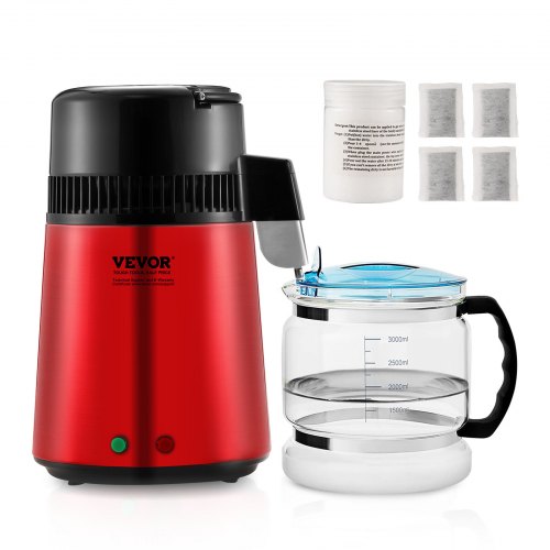 

VEVOR Destilador de Agua 4L Máquina de Agua Destilada 1L/h 24 L/día Máquina de Destilación de Agua Interior en Acero Inoxidable de Grado Alimenticio Alta Eficiencia para Purificar Agua del Grifo, Rojo