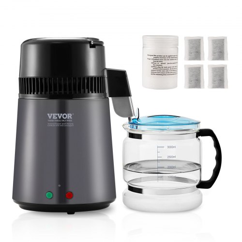 

VEVOR Destilador de Agua 4L Máquina de Agua Destilada 1L/h 24 L/día Máquina de Destilación de Agua Interior en Acero Inoxidable de Grado Alimenticio Alta Eficiencia para Purificar Agua del Grifo, Gris
