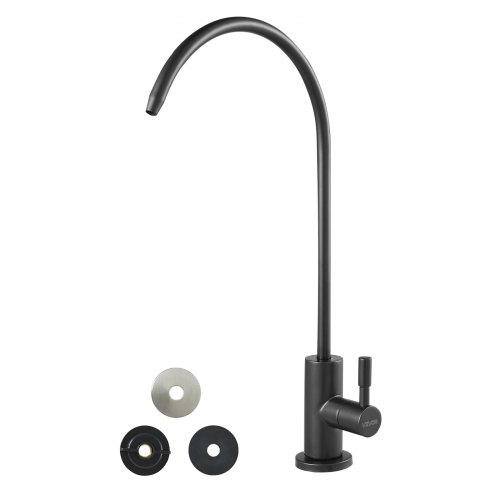 

VEVOR Grifo de Acero Inoxidable para Agua Potable sin Plomo, con Válvula de Latón Macizo, Grifo de Arco Alto con Filtro para Fregadero de Cocina, Bar, Cafetería, Negro Mate, 370 x 175 x 28 mm