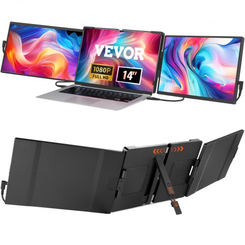 

Extensor de pantalla portátil VEVOR, monitor triple extendido IPS FHD 1080P de 14" para portátiles de 13" a 17", monitor portátil giratorio con puerto USB-C/USB-A/Mini HDMI, compatible con Mac/Wins/Android/Switch/PS5
