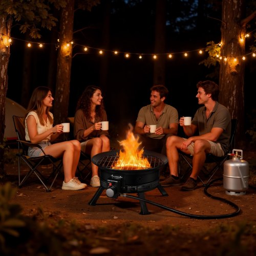 

VEVOR Brasero de Gas Propano Portátil 60,5 cm 53000 BTU con Parrilla, Piedras Volcánicas, Patas Plegables, Llama Ajustable, sin Humo, Fogata de Propano Portátil para Camping Patio Terraza Playa Viaje