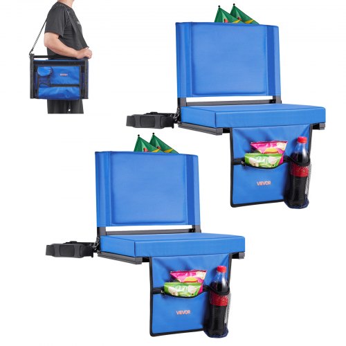 

VEVOR Silla Plegable para Gradas con Respaldo, con Correa para el Hombro, Portavasos, Gancho y Bolsillo Lateral, Color Azul, 2 Unidades, 325 x 430 x 385 mm, para Eventos Deportivos al Aire Libre