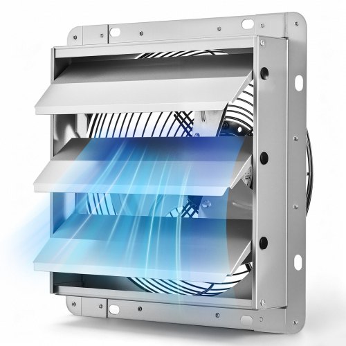 VEVOR Ventilador Extractor de Aire con Persiana 1400 RPM 25,5 W, Flujo de Aire de 6,5 m/s, Carcasa de Acero, Ventilador Industrial de Pared con Cable Precableado para Garaje, Taller, Cobertizo y Ático