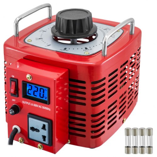 VEVOR Convertidor de Voltaje 1 Fase 3 KW 0-300 V Transformador de Potencia Regulador de Voltaje Rojo con Pantalla LCD