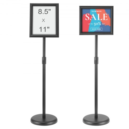 

VEVOR Soporte para Carteles 279x216 mm Soporte de Exhibición de Pie Rotación de 360° Altura Ajustable 820-1250 mm Tabla de Anuncios de Aluminio con Base Pesada y Hoja de PVC para Información de Menú