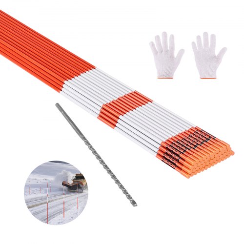

VEVOR Marcadores de Entrada, 100 PCS de Φ 10 x 1829 mm Reflectores de Alta Visibilidad con Brocas de Acero de 30 cm Bastones Reflectantes de Fibra de Vidrio para Nieve, Estacionamientos, Pasarelas