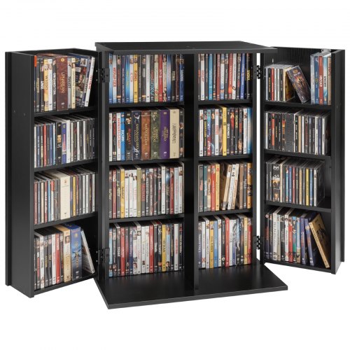 

VEVOR Estantería de Pared, 610 x 368 x 846 mm, Mueble de Almacenamiento, 2 Puertas y 16 Compartimentos, con Dispositivos Antivuelco, para CDs DVDs Libros Juegos, Armario para Salón Oficina, Negro