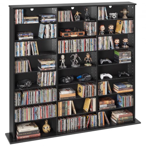 

VEVOR Mueble de Almacenamiento Multimedia con 24 Compartimentos, para CD, DVD, Libros y Discos de Juegos, Ideal para Sala de Estar, Oficina en Casa, Sala de Grabación, 142 x 22 x 130 cm, Negro