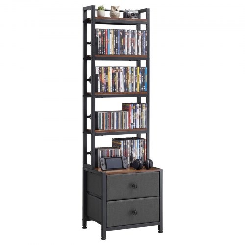 

VEVOR Mueble de Almacenamiento Multimedia con 4 Estantes y 2 Cajones, para CD, DVD, Libros y Discos de Juegos, Ideal para Sala de Estar, Oficina en Casa, Sala de Grabación, 40 x 30 x 143,5 cm