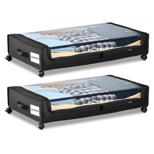 

VEVOR Contenedor de Almacenaje para Debajo de Cama con Ruedas 77 x 47 x 17,3 cm 2 Piezas Bolsa Bajo Cama con Tapa Transparente Organizador de Ropa, Zapatos, Mantas para Dormitorios, Salas de Estar