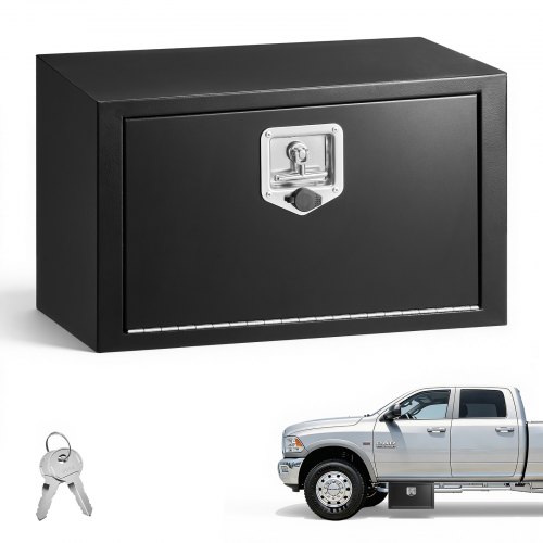 VEVOR Caja de Almacenaje para Camión 609x305x356 mm, Caja de Herramientas de Acero con Cerradura y Llaves, para Debajo de Carrocería del Camión, con Asa en T para Furgoneta, SUV, Camioneta, Negro
